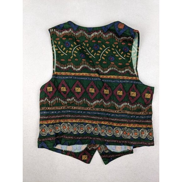 Boundary Waters Women's Vintage 80s 90s Green Southwest Geometric Print Vest LG - Picture 8 of 9
